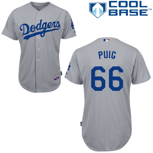 Yasiel Puig #66 mlb Jersey-L A Dodgers Women's Authentic 2014 Alternate Road Gray Cool Base Baseball Jersey